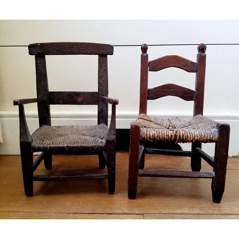 Pair of Rustic American Miniature Chairs Early 19th C Cover