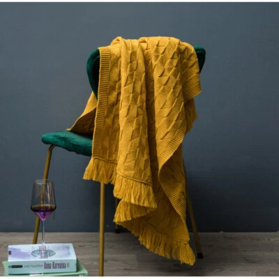 Tassel Knitted Blankets Throw Bed Sofa Office Nap Casual Air Condition Blankets - Image 1 of 4