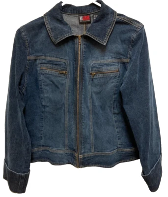 Chaqueta de jean NY Jeans para mujer azul elástico denim con cremallera frontal (mediana) Foto 1 de 4
