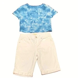 Girls Bundle Aeropostale Tie Dye Seriously Soft Tee Copper Key White Capri Pants - Picture 1 of 10
