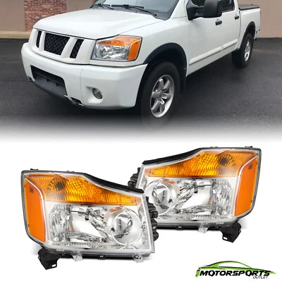 For 2004-2012 Nissan Titan Clear Lens Chrome Headlights OE Replacement 04-12 - Image 1 of 4