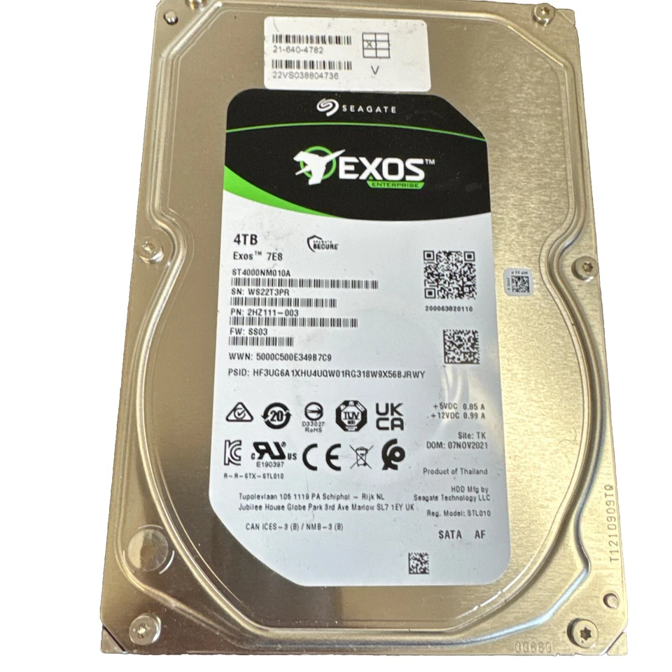 Seagate Exos 7E8 Enterprise 4TB 7.2K RPM SATA 6Gb/s 3.5" Hard Drive ST4000NM010A - Image 1 of 1