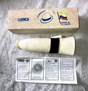 Authentic Panama Hat Cuenca Sombrero Fimo Ecuador w Bolsa Wood Box - Picture 1 of 7