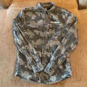 Superdry Army Shirt Sz M Medium Button Down Green Camo Combat Long Sleeves - Picture 1 of 18