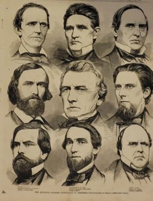 Секединг делегация Алабамы в Конгрессе 1861 винтажный принт Конфедерация - Изображение 1 из 2