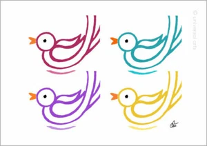 JACQUELINE DITT - Varicoloured Birds 42 x 29,7 cm impresión original gráfico pájaros pájaro - Imagen 1 de 2