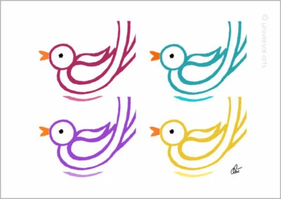 JACQUELINE DITT - Varicoloured Birds 42 x 29,7 cm Orig.Druck Grafik Vögel Vogel - Bild 1 von 2