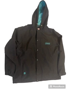 Coleman Full Zip Snap Windbreaker Jacket Hood Black Aqua Unisex XL Zip Pockets - Picture 1 of 14