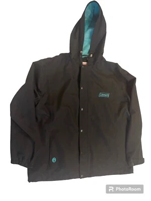 Chaqueta cortavientos Coleman cremallera completa a presión capucha negra aguamarina unisex XL bolsillos con cremallera Foto 1 de 4