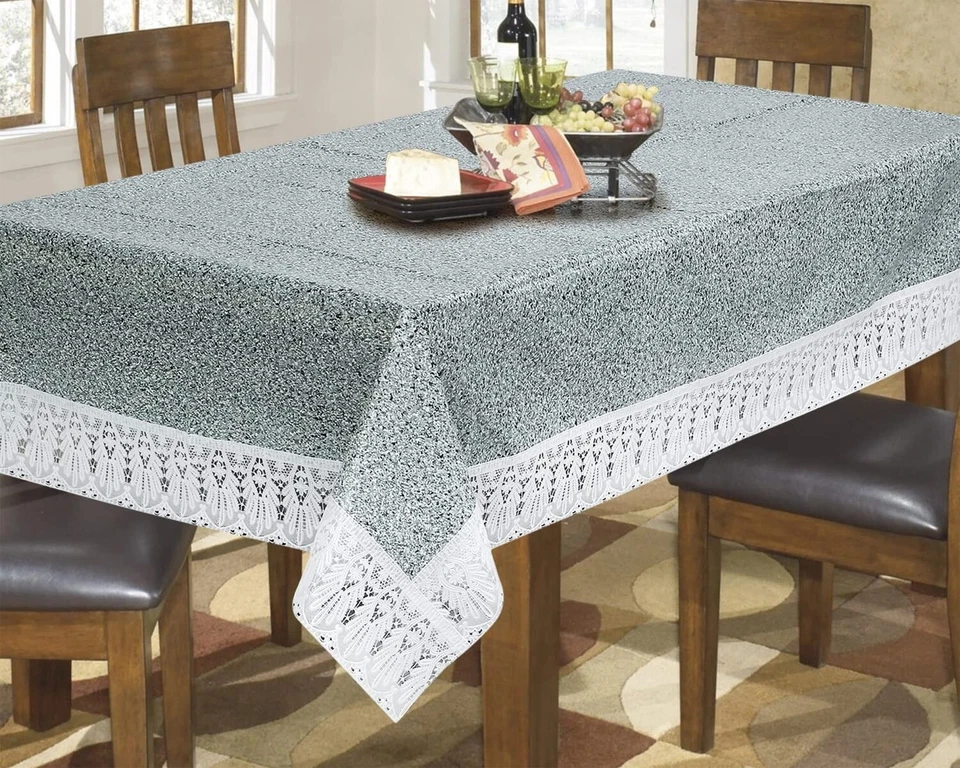 PVC Waterproof 6 Seater Dining Table Cover Size 60x90 Inches, Sand Pattern Grey - Image 1 of 4