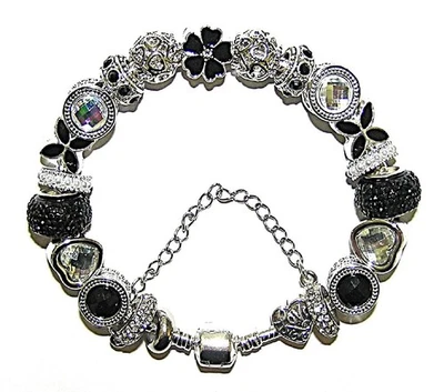 Black & White Sparkle Bracelet With European Beads & Charms, Crystals - Image 1 of 4