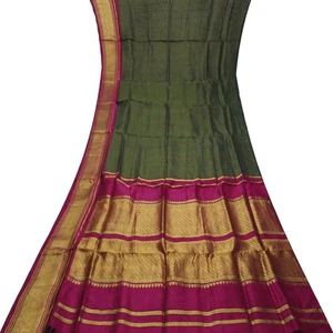 Vintage grüner Sari 100 % reine Kanjivaram Seide Zari handgewebt Sari 5 Jahre Stoff - Bild 1 von 6