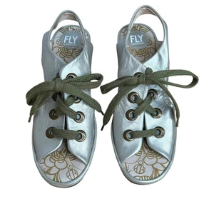 FLY London Ylfa Metallic Lace Up Slingback Open Toe Platform Sandals Size 42 EUR - Picture 1 of 7