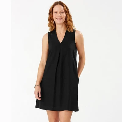 Vestido Tommy Bahama Talla PEQUEÑO Negro Daphne Sin Mangas Mezcla de Lino Vestido Ajustado Foto 1 de 4