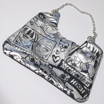 Monster High Silver Purse Handbag Metal Chain Strap Blue Lining Ghoulia Cleo - Image 1 of 4