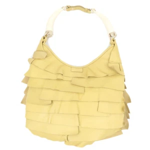 SAINT LAURENT YSL Saint Tropez Ruffle Shoulder Bag Leather Yellow 129132 Auth - Picture 1 of 20