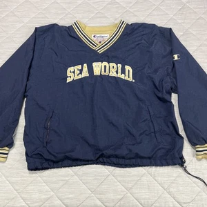 Vintage Sea World Champion Windbreaker Jacket Mens XL Blue Pullover Embroidered - Picture 1 of 20