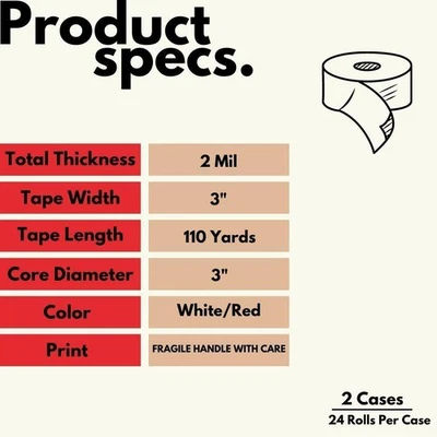 Mango de marcado frágil con cinta de cuidado caja impresa envío cintas de 3" 110 yardas - 2 mil Foto 1 de 4