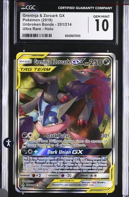 Greninja & Zoroark GX (Alternate Full Art) 201/214 Sm-Unbroken Bonds Holo CGC 10 - Image 1 of 4