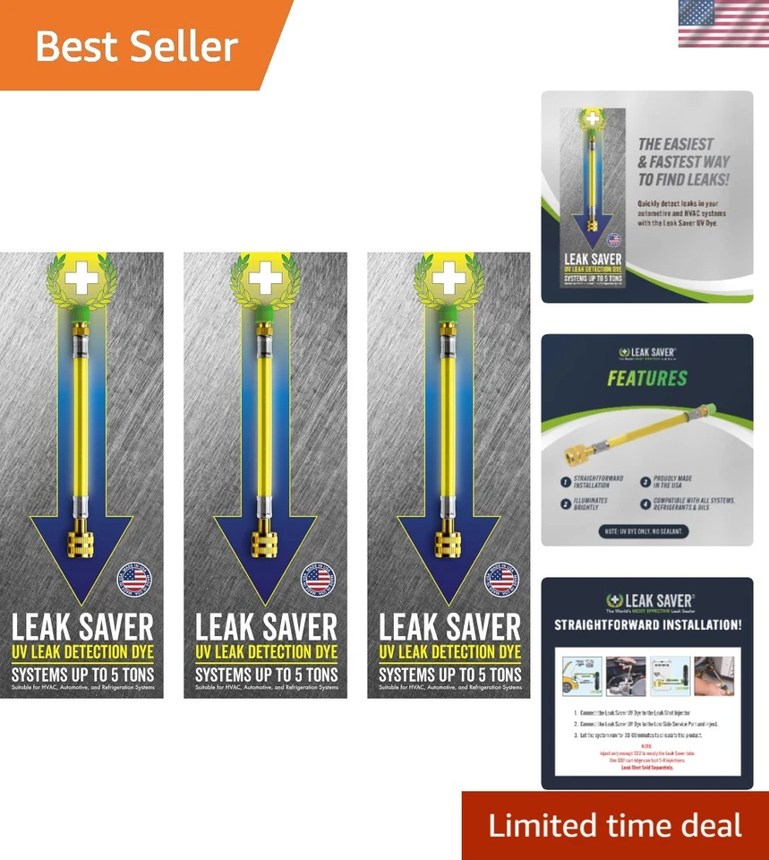 UV Dye Leak Detection - 3 Pack for All Refrigeration Systems, No Sealant - Image 1 of 4