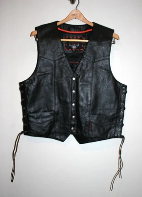 Mens Interstate Black Biker Motorcycle  Leather Vest Jacket Western Side Lace M - Image 1 of 4