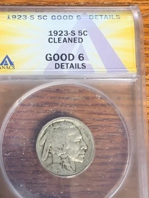 1923  S  Buffalo Nickel, ANACS  G-6  DETAILS - Image 1 of 4