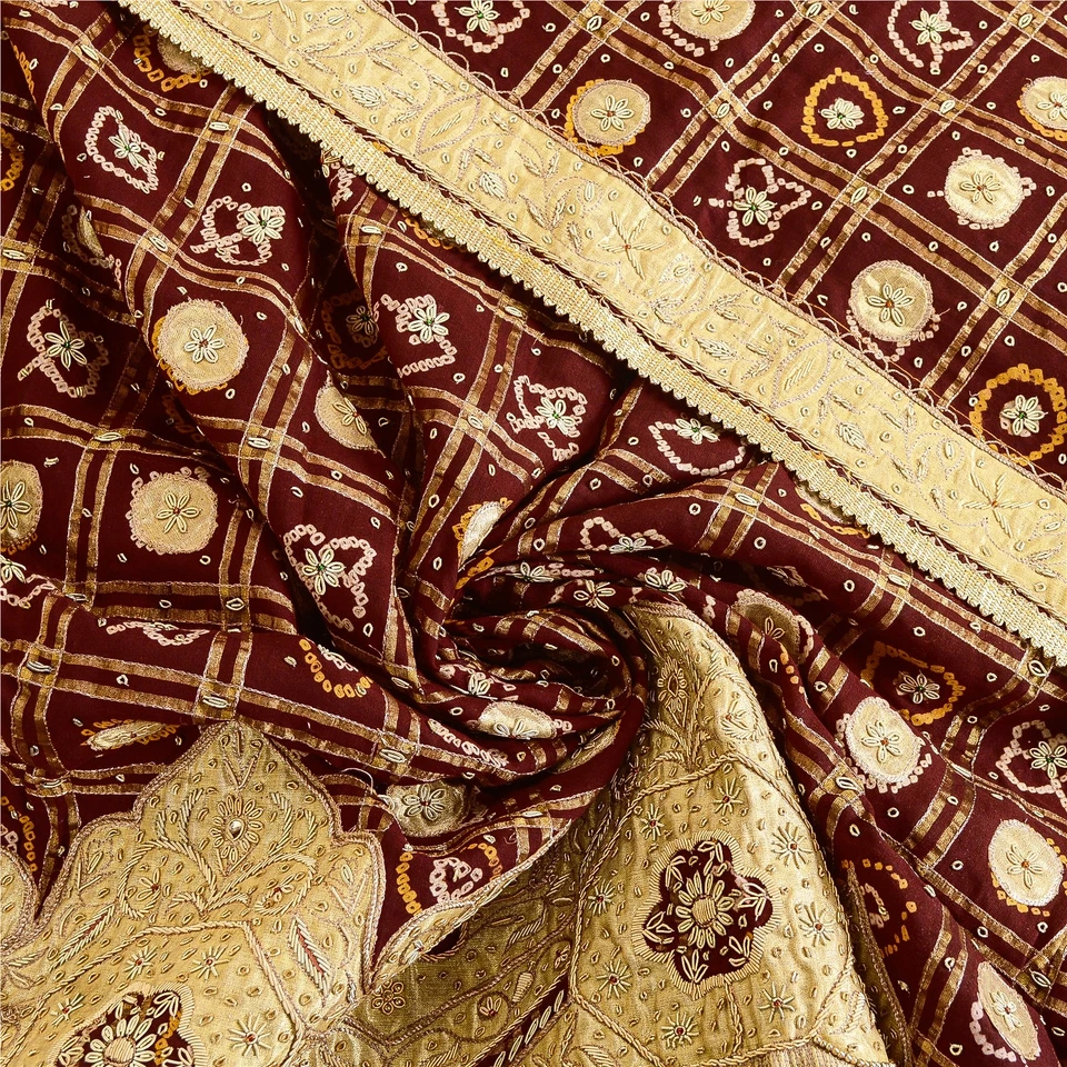 Estola Bandhani Zari Gujrat Sanskriti Vintage Rojo Dupatta Algodón Puro Cuentas a Mano Foto 1 de 4