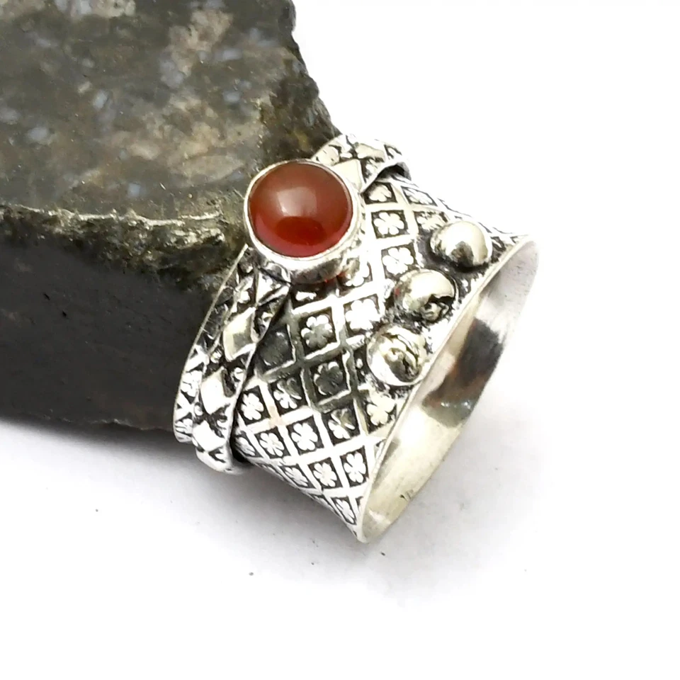 Anillo Cornalina Giratorio Piedras Preciosas Étnico Hecho a Mano Joyería EE. UU. Talla-7.5 AR 26470 Foto 1 de 1