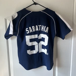 Vintage Nike MLB New York Yankees CC Sabathia #52 Jersey Youth Size Small Blue - Picture 1 of 5