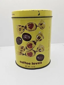 Lata de caramelos BARTON'S Bonnniere Coffee Loves con tapa corazones amarillos flores de colección - Imagen 1 de 13