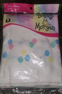 New Vtg Baby Morgan Balloons Fleeced Receiving Blanket All Season Knit 30x40 - Image 1 of 3