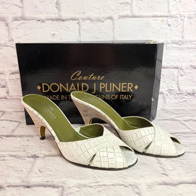 Sandalias de tacón Donald J Pliner Couture para mujer talla 7,5 M cuero blanco punta abierta Foto 1 de 4