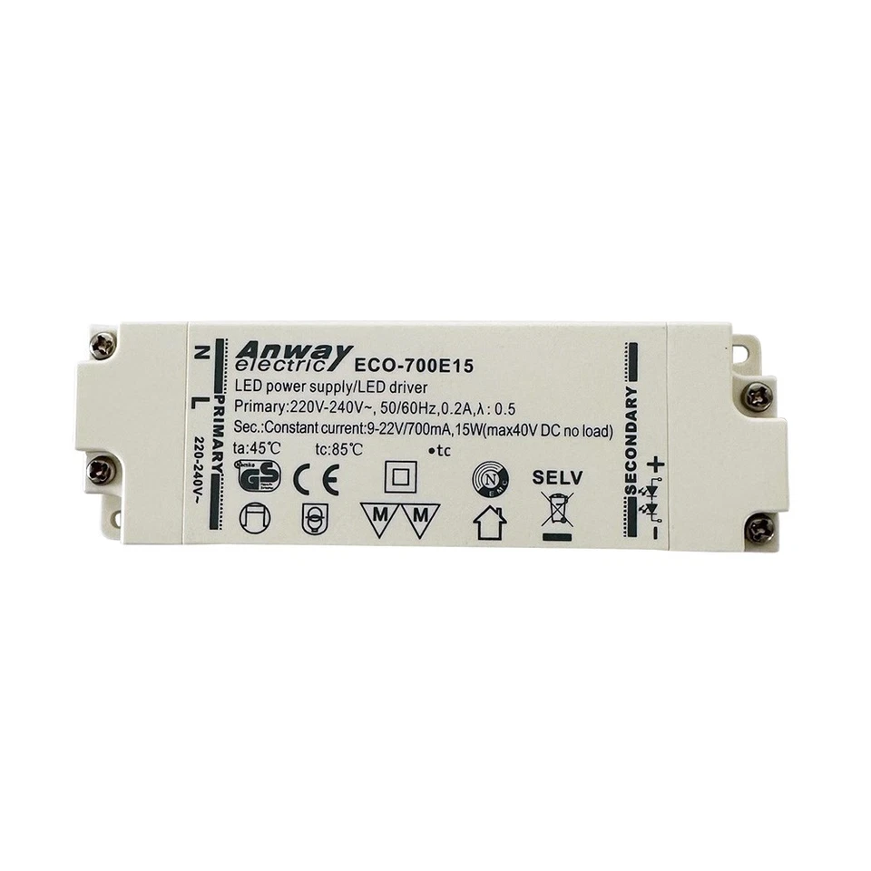 Anway LED Trafo EVG Vorschaltgerät Konstantstrom Weiß 6-15W 700mA ECO-700E15 - Bild 1 von 1