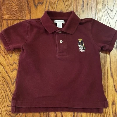 Ralph Lauren Polo Bear Cotton Mesh Polo Shirt Baby Boy 24M Maroon Classic Preppy - Изображение 1 из 4