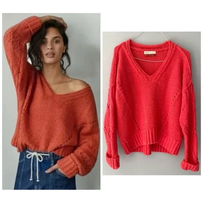 Suéter PILCRO x ANTHROPOLOGIE Marla Cuello en V Coral Talla Pequeña Foto 1 de 4