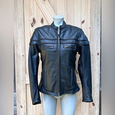 Unik Ultra Womens Harley Black Heavy Leather Biker Motorcycle Jacket~M~ - Image 1 of 4