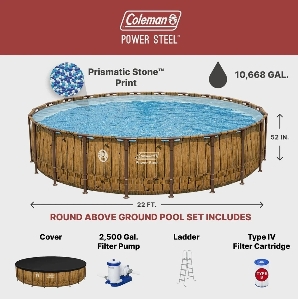 Coleman (22 ft) x (52 in) Above Ground Power Steel Pool Set NEW in box. - Image 1 of 4