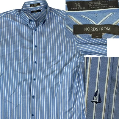 Camisa Nordstrom Abotonada Azul Rayas M 15.5 X 34 100% Algodón Foto 1 de 4
