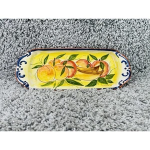 Pottery Serving Tray Fruits Painting Portugal Handmade Size 13inX5in Long Oval - Picture 1 of 12