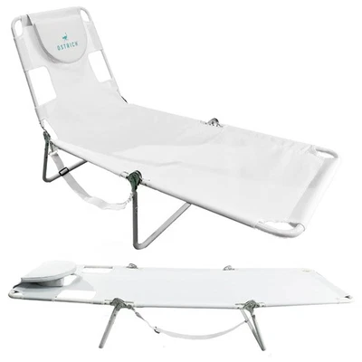 Ostrich Chaise Lounge Versatile Facedown Beach Camping Pool Tanning Chair, White - Image 1 of 4