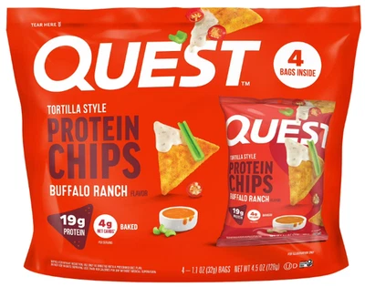 Chips de proteína estilo tortilla Quest, sabor Buffalo Ranch, horneados, bolsas de 1,1 oz, 4 C Foto 1 de 4