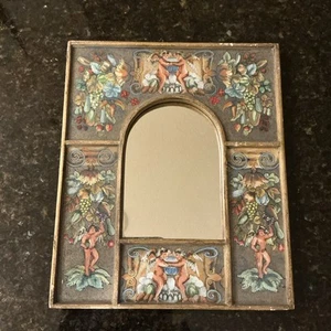 VTG Wall Mirror w/Reverse Painting on Glass Angels Garden 10 X 12” - Picture 1 of 9