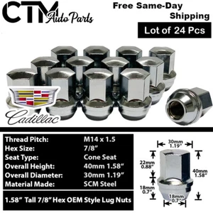 24x Chrome Cadillac OEM Factory Lug Nut 14x1.5 Escalade SRX XT5 XT6 Stock Wheels - Picture 1 of 3