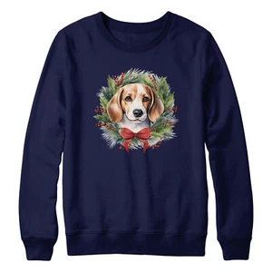 Christmas Beagle Jumper For Kids Wreath Sweatshirt Funny Boy Girl Xmas Day - Picture 1 of 11