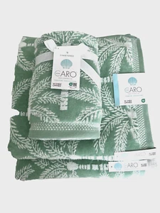 CARO PALM TREE - SET 4 ASCIUGAMANI DA BAGNO - VERDE SCHIUMA DI MARE - NUOVI - Foto 1 di 3