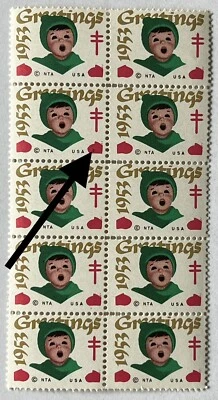 ERROR 1953 CHRISTMAS SEAL STAMPS WITH "E" IN BOTTOM RIGHT CORNER MNH - Image 1 of 4
