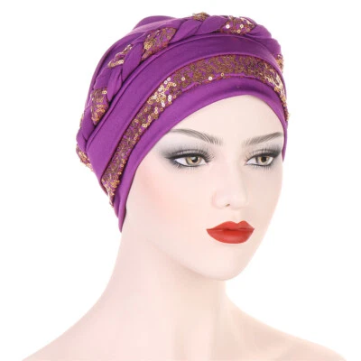 Mujeres Musulmanas Gorro Sombrero Turbante Pérdida de Cabello Quimio Gorra Lentejuelas Trenzas Envoltura para la Cabeza Bufanda Foto 1 de 4