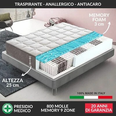GARNERO ARREDAMENTI Materasso matrimoniale 160x190 memory molle insacchettate PERLA ortopedico 9zone