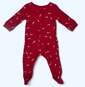 Nike Baby Boys Footed Pajamas One Piece Red Swoosh All Over Print Fleece 9 Mo - Picture 1 of 4