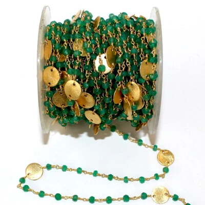 Cuentas de ónix verde, cadena de rosario de oro de 3 mm para collares y pulseras, piedras preciosas Foto 1 de 2